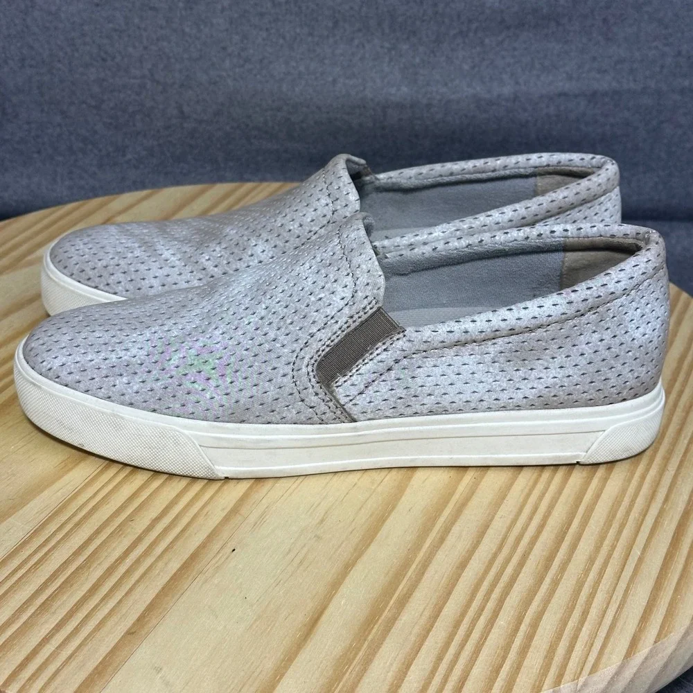 Naturalizer Aileen Metallic Silver Perforated Leather Slip On Sneakers Womens 9M
